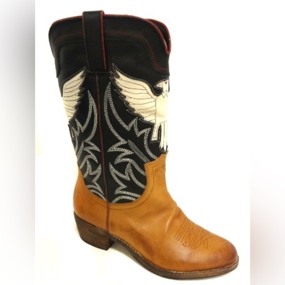 Sam Edelman Shoes - Sam Edelman Sheldon Cowboy Boots Black & Whiskey Leather Women’s 9 Western Style